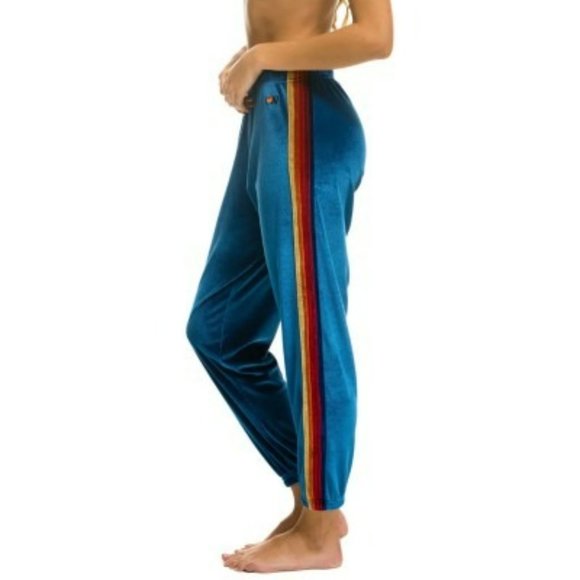Aviator Nation Pants - 🌈 Aviator Nation Classic Velvet Sweatpants in Vintage Blue - 5 Stripe